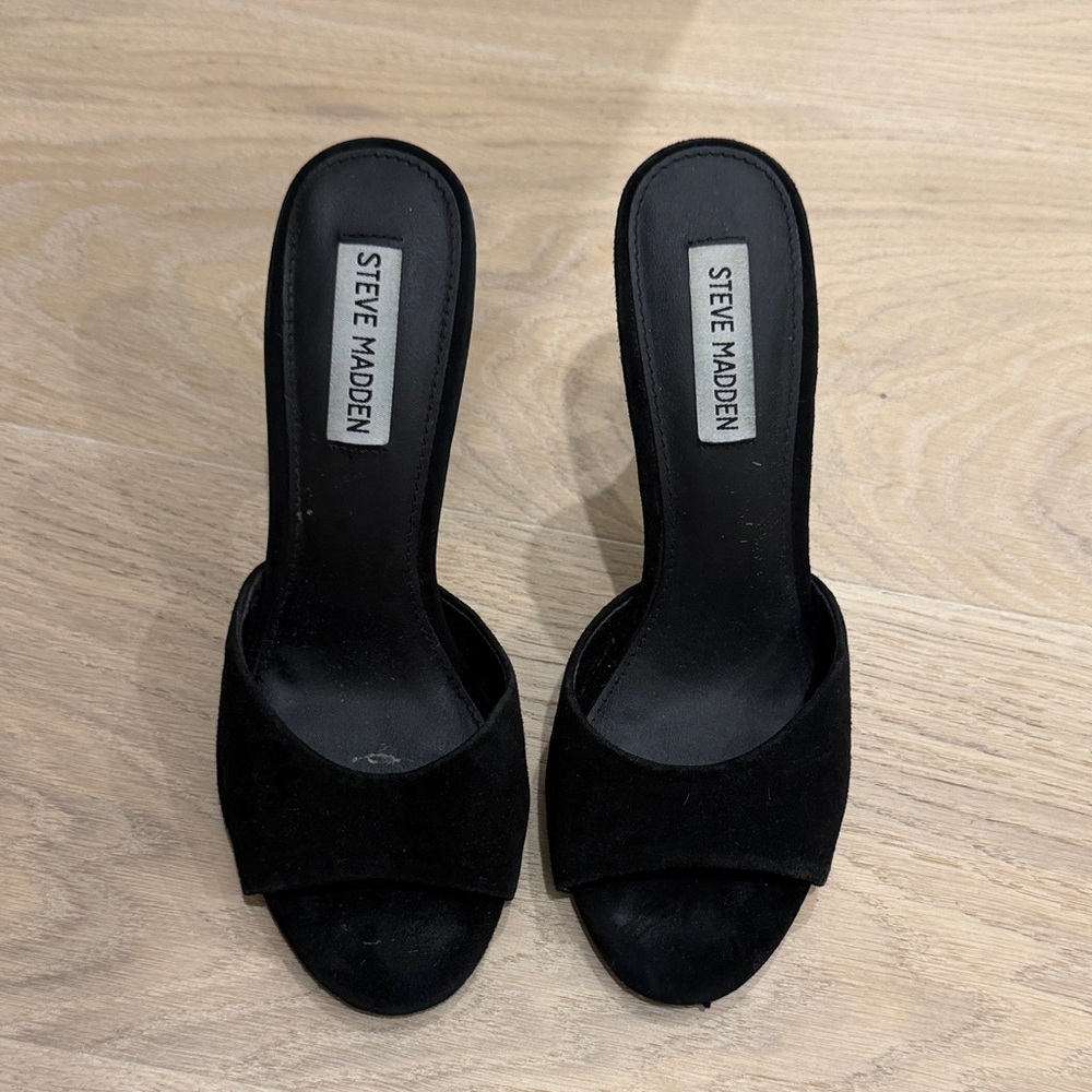 Steve Madden Black Suede Open-Toe Slide Mules